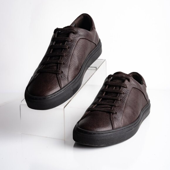 Massimo Dutti Mens Leather Lace Up Sneakers Dark Brown US 10 EU 43 Low Top NWD - Picture 1 of 8